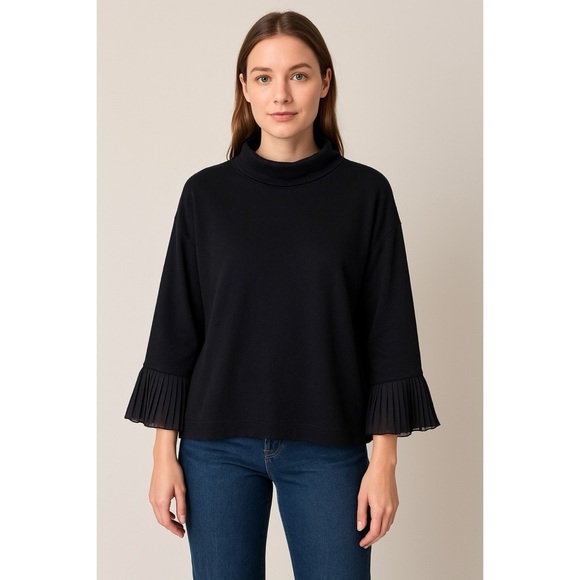 NWT Wrap London Pleated Sleeve Back Mock Neck Pullover Sweater - Picture 1 of 11